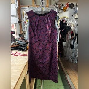 Anne Klein fitted Purple, pink + black Patterned Midi Dress